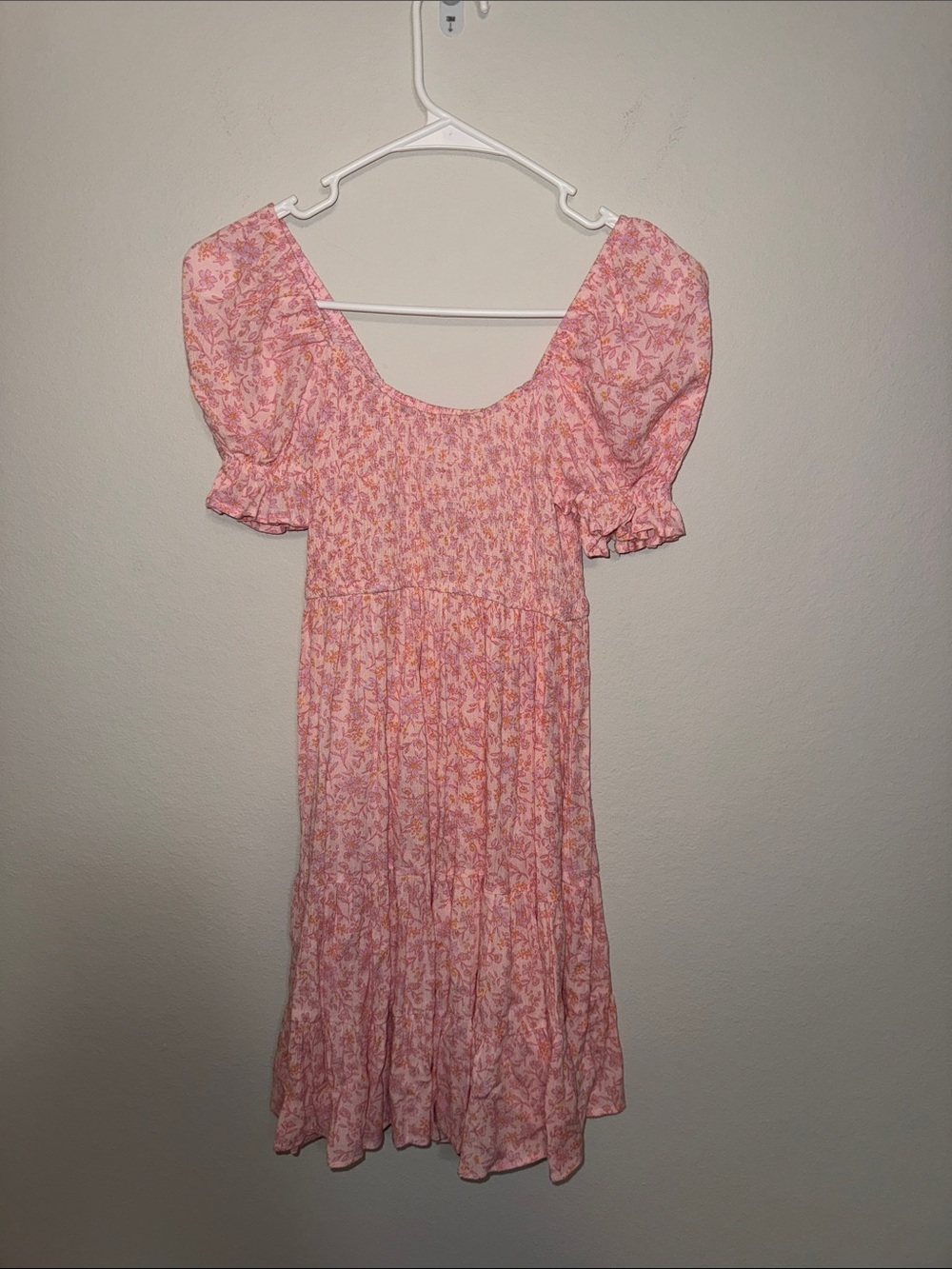 Altar'd State Pink Floral Puff Sleeve Midi Dress XS
